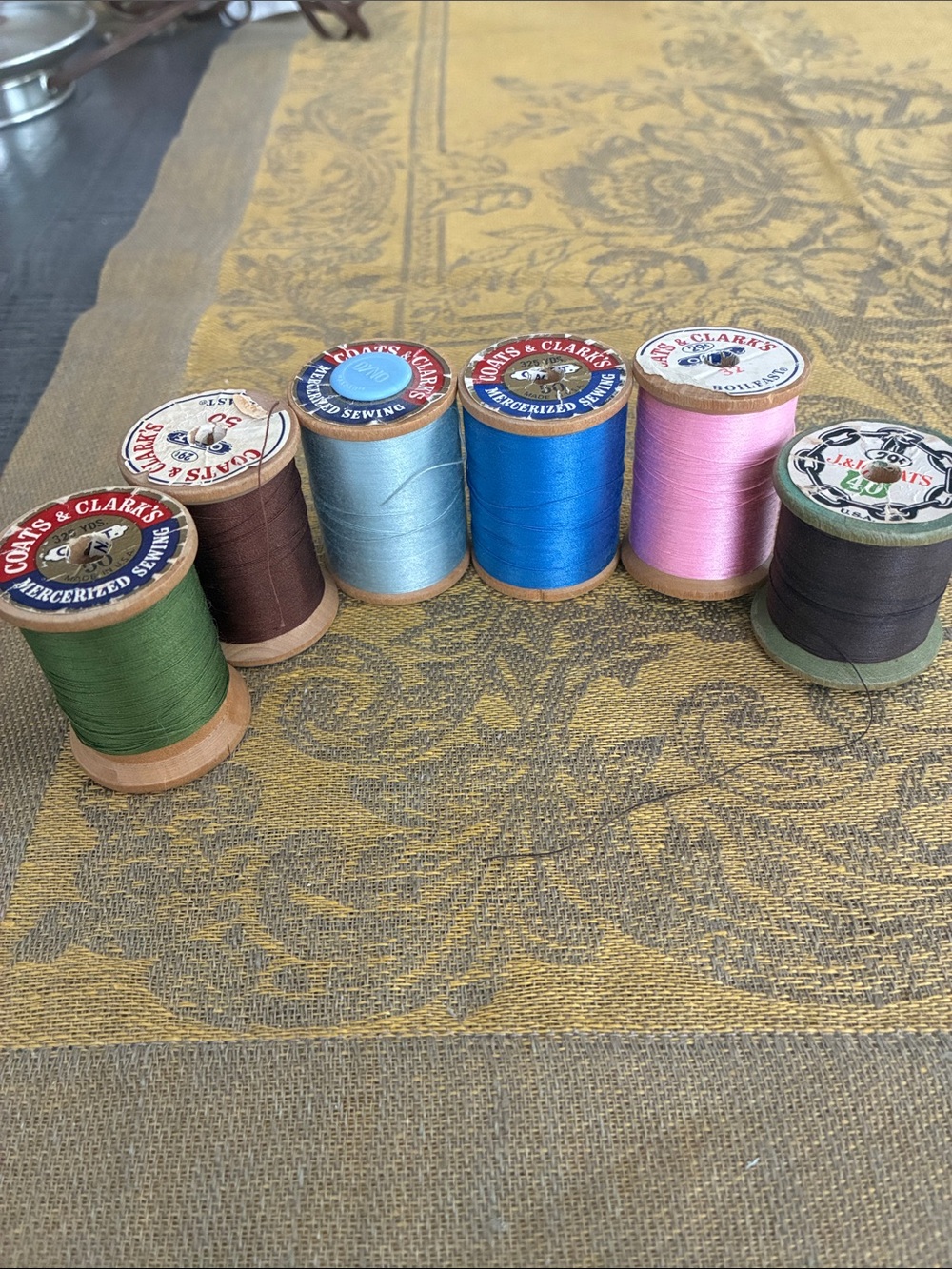 Rare Silk Thread Wooden Spools 6 Count Variety of Colors